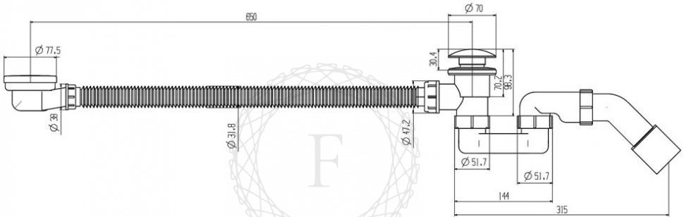 Сифон для ванны автоматический FILARETE FL90 (Золото)